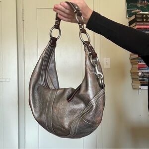 Coach Metallic Shoulder Bag with Brown Accents and silver hardware